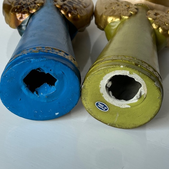 Vintage Japan Angel Figurines Pair Blue Green Gold Halo Praying Christmas Decor - Picture 8 of 13